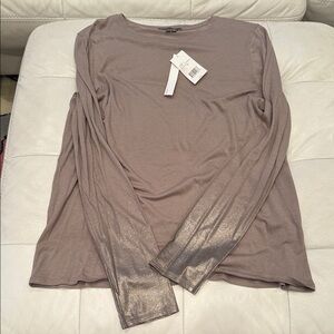 Vince Women's Long Sleeve Top - Taupe with Metallic Accents NWT